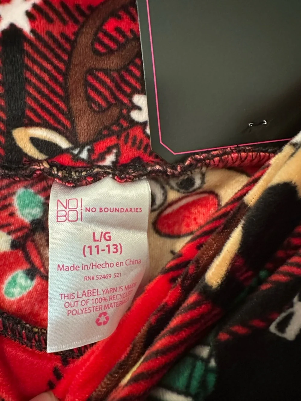 No Boundaries Red Plaid Reindeer Holiday Leggings - Picture 3 of 4